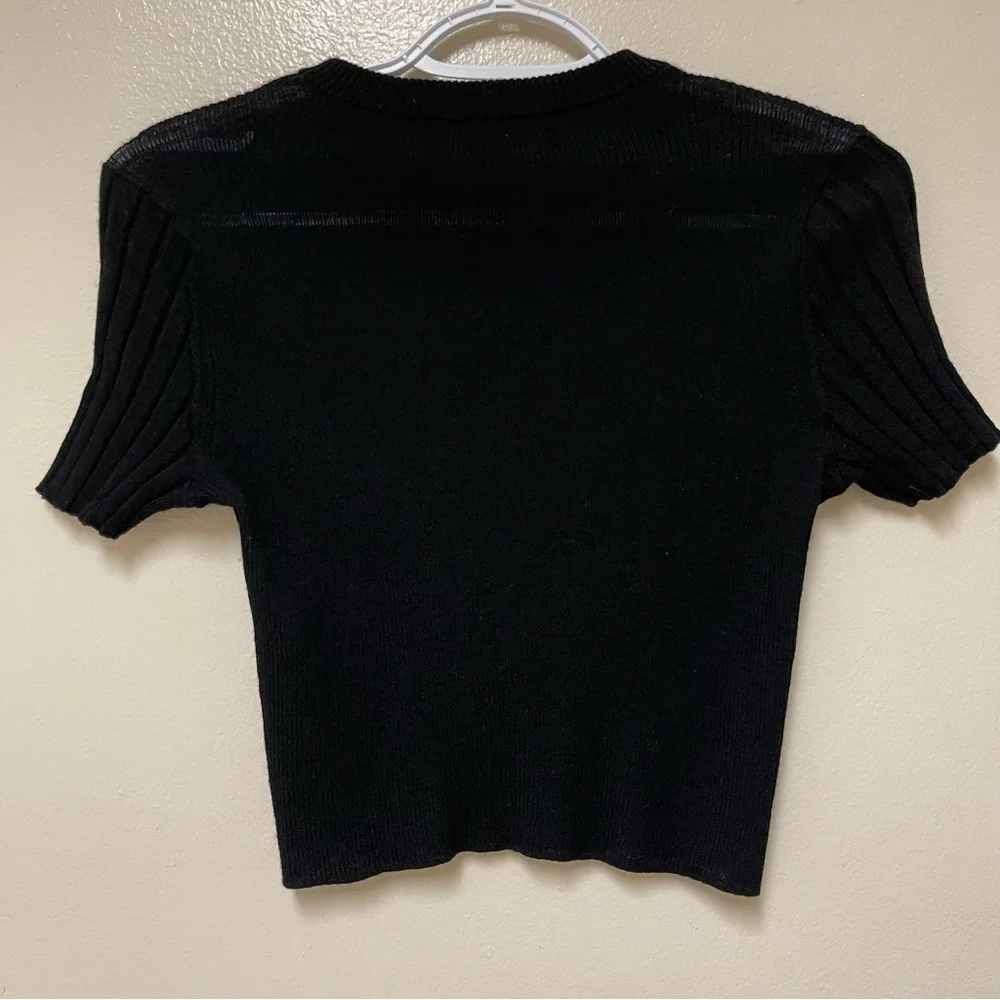 Proenza Schouler Black Wool Ribbed Knit Short Sleeve Sweater XS Cropped Academia